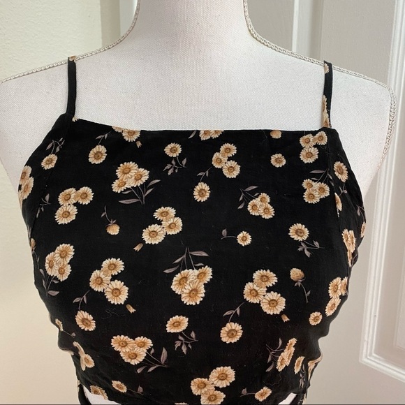 Brandy Melville Crop Tie Wrap Around Top High Neck Sunflower OS - Picture 2 of 7